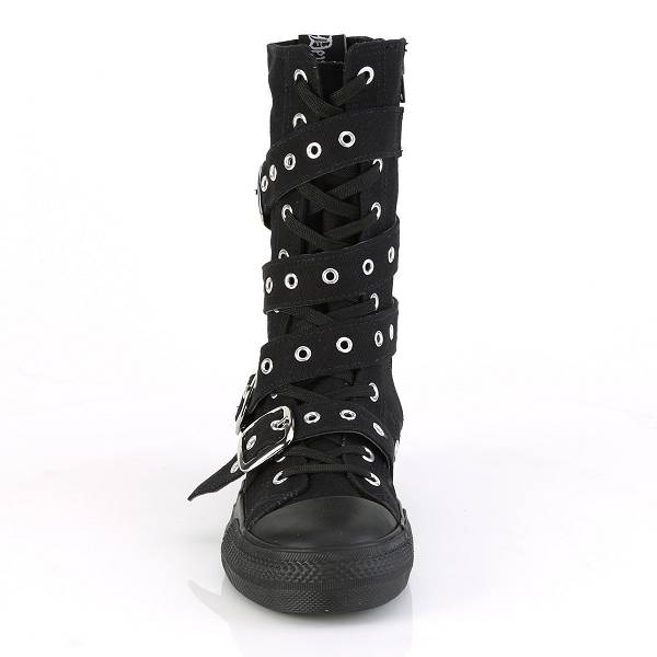 Demonia Deviant-204 Black Canvas Schuhe Damen D304-569 Gothic Hohe Sneakers Schwarz Deutschland SALE